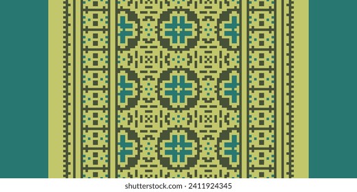 Motif Ethnisches Geometrisches Muster. Pixelmuster Design für Kleidung, Stoff, Hintergrund, Sari, Teppich, Batik. Kleidung, Stickereistil. Aztekische geometrische Kunstverzierung. Vektorgrafik