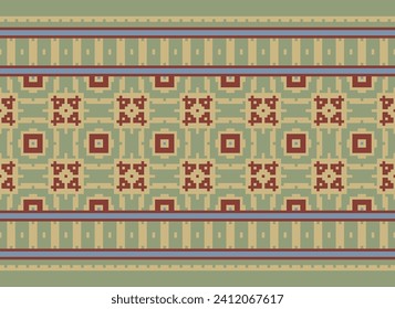 Motif Ethnic Geometric pattern. Pixel pattern. Design for clothing, fabric, background, sari, carpet, batik. Knitwear, Embroidery style. Aztec geometric art ornament print. Vector illustration