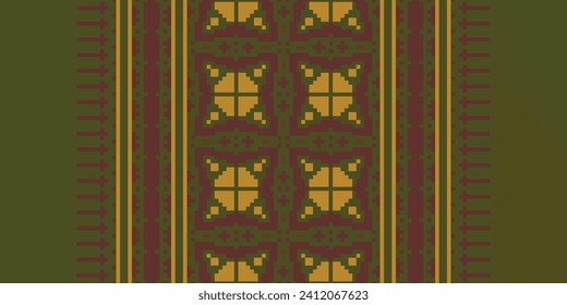 Motif Ethnic Geometric pattern. Pixel pattern. Design for clothing, fabric, background, sari, carpet, batik. Knitwear, Embroidery style. Aztec geometric art ornament print. Vector illustration