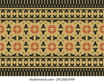 Motif Ethnic Geometric pattern. Pixel pattern. Design for clothing, fabric, background, sari, carpet, batik. Knitwear, Embroidery style. Aztec geometric art ornament print. Vector illustration
