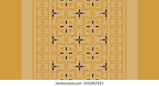 Motif Patrón geométrico étnico. Patrón de píxeles. Diseño para ropa, tela, fondo, sari, alfombra, batik. Ropa de mimbre, estilo bordado. Impresión de ornamentos de arte geométrico azteca. Ilustración del vector