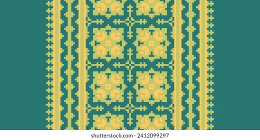 Motif Ethnic Geometric pattern. Pixel pattern. Design for clothing, fabric, background, sari, carpet, batik. Knitwear, Embroidery style. Aztec geometric art ornament print. Vector illustration