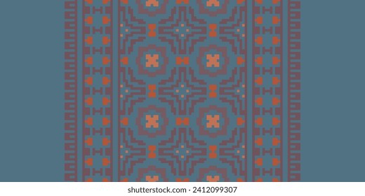 Motif Patrón geométrico étnico. Patrón de píxeles. Diseño para ropa, tela, fondo, sari, alfombra, batik. Ropa de mimbre, estilo bordado. Impresión de ornamentos de arte geométrico azteca. Ilustración del vector
