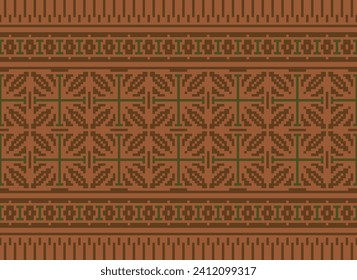 Motif Patrón geométrico étnico. Patrón de píxeles. Diseño para ropa, tela, fondo, sari, alfombra, batik. Ropa de mimbre, estilo bordado. Impresión de ornamentos de arte geométrico azteca. Ilustración del vector
