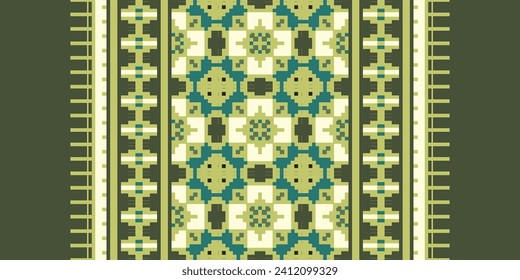 Motif Ethnic Geometric pattern. Pixel pattern. Design for clothing, fabric, background, sari, carpet, batik. Knitwear, Embroidery style. Aztec geometric art ornament print. Vector illustration