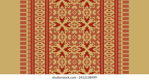 Motif Patrón geométrico étnico. Patrón de píxeles. Diseño para ropa, tela, fondo, sari, alfombra, batik. Ropa de mimbre, estilo bordado. Impresión de ornamentos de arte geométrico azteca. Ilustración del vector