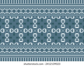 Motif Patrón geométrico étnico. Patrón de píxeles. Diseño para ropa, tela, fondo, sari, alfombra, batik. Ropa de mimbre, estilo bordado. Impresión de ornamentos de arte geométrico azteca. Ilustración del vector