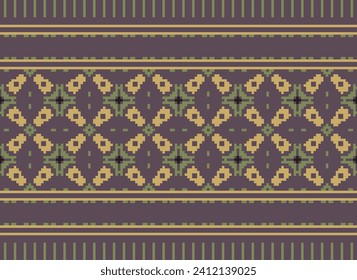Motif Patrón geométrico étnico. Patrón de píxeles. Diseño para ropa, tela, fondo, sari, alfombra, batik. Ropa de mimbre, estilo bordado. Impresión de ornamentos de arte geométrico azteca. Ilustración del vector