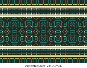 Motif Ethnic Geometric pattern. Pixel pattern. Design for clothing, fabric, background, sari, carpet, batik. Knitwear, Embroidery style. Aztec geometric art ornament print. Vector illustration