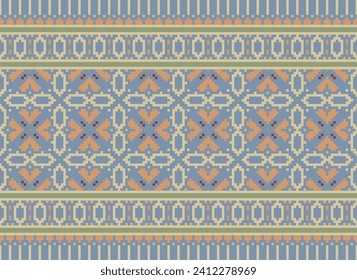 Motif Ethnic Geometric pattern. Pixel pattern. Design for clothing, fabric, background, sari, carpet, batik. Knitwear, Embroidery style. Aztec geometric art ornament print. Vector illustration