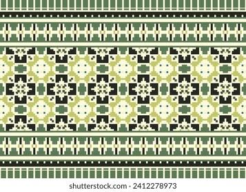 Motif Ethnic Geometric pattern. Pixel pattern. Design for clothing, fabric, background, sari, carpet, batik. Knitwear, Embroidery style. Aztec geometric art ornament print. Vector illustration