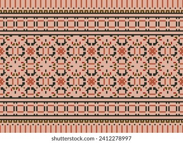 Motif Ethnic Geometric pattern. Pixel pattern. Design for clothing, fabric, background, sari, carpet, batik. Knitwear, Embroidery style. Aztec geometric art ornament print. Vector illustration