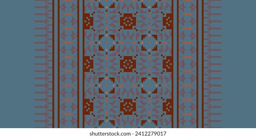 Motif Ethnic Geometric pattern. Pixel pattern. Design for clothing, fabric, background, sari, carpet, batik. Knitwear, Embroidery style. Aztec geometric art ornament print. Vector illustration