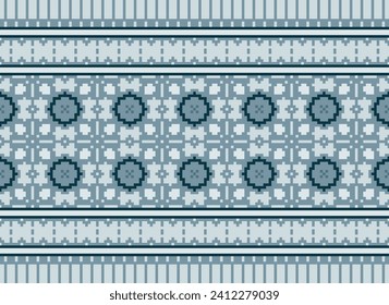 Motif Patrón geométrico étnico. Patrón de píxeles. Diseño para ropa, tela, fondo, sari, alfombra, batik. Ropa de mimbre, estilo bordado. Impresión de ornamentos de arte geométrico azteca. Ilustración del vector