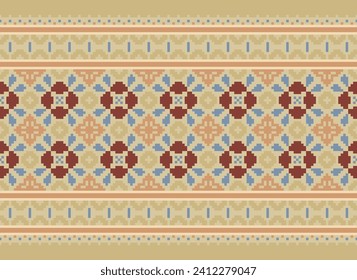Motif Ethnic Geometric pattern. Pixel pattern. Design for clothing, fabric, background, sari, carpet, batik. Knitwear, Embroidery style. Aztec geometric art ornament print. Vector illustration