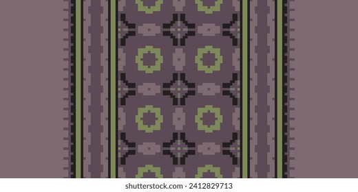 Motif Patrón geométrico étnico. Patrón de píxeles. Diseño para ropa, tela, fondo, sari, alfombra, batik. Ropa de mimbre, estilo bordado. Impresión de ornamentos de arte geométrico azteca. Ilustración del vector