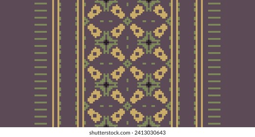 Motif Ethnic Geometric pattern. Pixel pattern. Design for clothing, fabric, background, sari, carpet, batik. Knitwear, Embroidery style. Aztec geometric art ornament print. Vector illustration