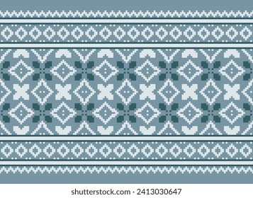 Motif Ethnic Geometric pattern. Pixel pattern. Design for clothing, fabric, background, sari, carpet, batik. Knitwear, Embroidery style. Aztec geometric art ornament print. Vector illustration