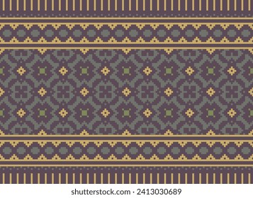 Motif Ethnic Geometric pattern. Pixel pattern. Design for clothing, fabric, background, sari, carpet, batik. Knitwear, Embroidery style. Aztec geometric art ornament print. Vector illustration