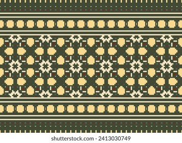 Motif Ethnic Geometric pattern. Pixel pattern. Design for clothing, fabric, background, sari, carpet, batik. Knitwear, Embroidery style. Aztec geometric art ornament print. Vector illustration