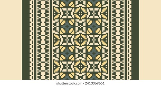 Motif Ethnic Geometric pattern. Pixel pattern. Design for clothing, fabric, background, sari, carpet, batik. Knitwear, Embroidery style. Aztec geometric art ornament print. Vector illustration