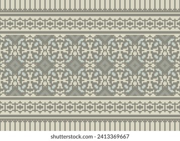 Motif Ethnic Geometric pattern. Pixel pattern. Design for clothing, fabric, background, sari, carpet, batik. Knitwear, Embroidery style. Aztec geometric art ornament print. Vector illustration