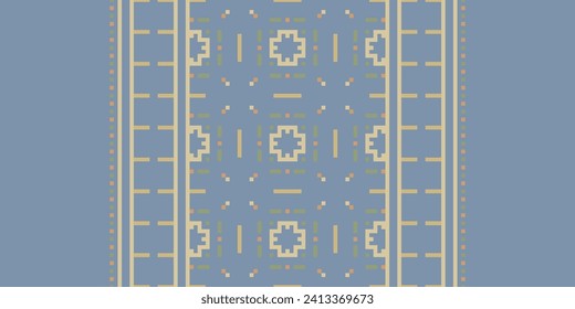 Motif Ethnic Geometric pattern. Pixel pattern. Design for clothing, fabric, background, sari, carpet, batik. Knitwear, Embroidery style. Aztec geometric art ornament print. Vector illustration