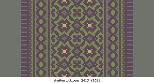 Motif Ethnic Geometric pattern. Pixel pattern. Design for clothing, fabric, background, sari, carpet, batik. Knitwear, Embroidery style. Aztec geometric art ornament print. Vector illustration