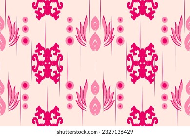 Motif ethnic handmade beautiful Ikat art. Ethnic abstract floral pink background art. folk embroidery, Peruvian, Indian, Asia, Moroccan, Turkey, and Uzbek style. Aztec geometric art ornament print.