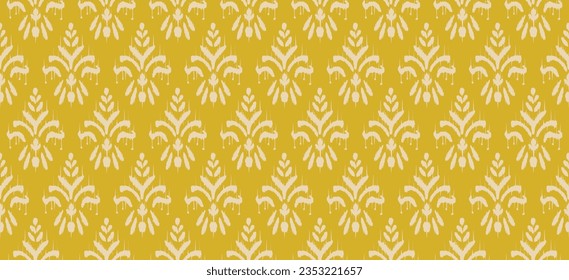 Motif ethnic handmade beautiful Ikat art. Ethnic abstract floral yellow background art folk embroidery, Peruvian, Indian, Asia, Moroccan, Turkey, and Uzbek style. Aztec art brown ornament print.