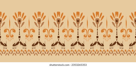 Motif ethnic handmade beautiful Ikat art. Ethnic abstract floral yellow background art folk embroidery, Peruvian, Indian, Asia, Moroccan, Turkey, and Uzbek style. Aztec art brown ornament print.