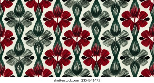 Motif ethnic handmade beautiful Ikat art.Ikat ethnic tribal, boho colors  seamless wallpaper. Ethnic Ikat abstract background art.Illustration for greeting cards, printing and other design project.