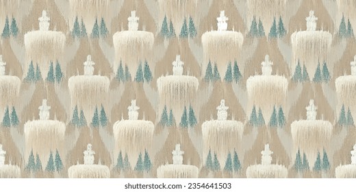 Motif ethnic handmade beautiful Ikat art.Ikat ethnic tribal, boho colors  seamless wallpaper. Ethnic Ikat abstract background art.Illustration for greeting cards, printing and other design project.