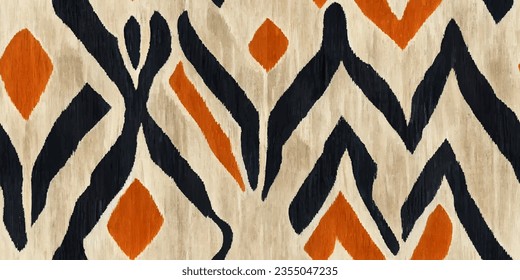 Motif ethnic handmade beautiful Ikat art.Ikat ethnic tribal, boho colors  seamless wallpaper. Ethnic Ikat abstract background art.Illustration for greeting cards, printing and other design project.