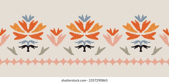 Motif ethnic handmade beautiful Ikat art. Ethnic abstract floral orange background art. folk embroidery, Peruvian, Indian, Asia, Moroccan, Turkey, and Uzbek style. Aztec geometric art ornament print.