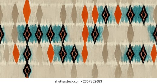 Motif ethnic handmade beautiful Ikat art.Ikat ethnic tribal, boho colors  seamless wallpaper. Ethnic Ikat abstract background art.Illustration for greeting cards, printing and other design project.