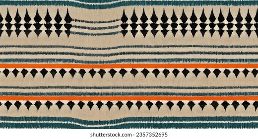 Motif étnico hecho a mano bello arte Ikat.Ikat de la etnia tribal, los colores boho son papel de pared sin costura. Arte de fondo abstracto de Ethnic Ikat.Ilustración para tarjetas de felicitación, impresión y otro proyecto de diseño.