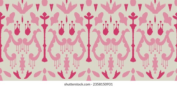 Motif ethnic handmade beautiful Ikat art. Ethnic abstract floral pink background art folk embroidery, Peruvian, Indian, Asia, Moroccan, Turkey, and Uzbek style. Aztec geometric art ornament print.