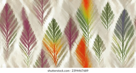 Motif ethnic handmade beautiful Ikat art.Ikat ethnic tribal, boho colors seamless wallpaper. Ethnic Ikat abstract background art.Illustration for greeting cards, printing and other design project.