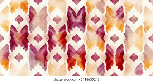 Motif étnico hecho a mano bello arte Ikat.Ikat de la etnia tribal, los colores boho son papel de pared sin costura. Arte de fondo abstracto de Ethnic Ikat.Ilustración para tarjetas de felicitación, impresión y otro proyecto de diseño.