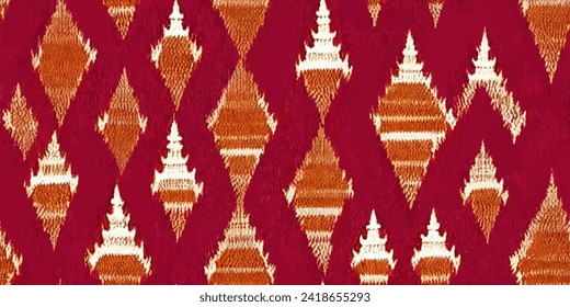 Motif ethnic handmade beautiful Ikat art.Ikat ethnic tribal, boho colors seamless wallpaper. Ethnic Ikat abstract background art.Illustration for greeting cards, printing and other design project.