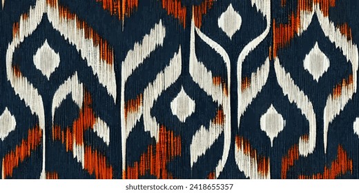 Motif ethnic handmade beautiful Ikat art.Ikat ethnic tribal, boho colors seamless wallpaper. Ethnic Ikat abstract background art.Illustration for greeting cards, printing and other design project.