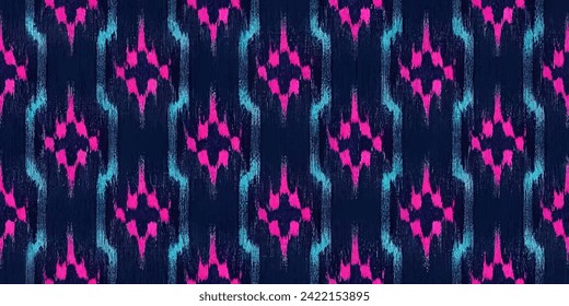 Motif ethnic handmade beautiful Ikat art. Ethnic Ikat abstract background art. Ikat ethnic tribal, boho colors seamless wallpaper. Illustration for greeting cards, printing and other design project.