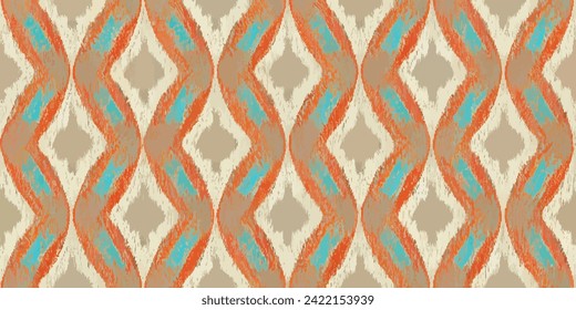 Motif ethnic handmade beautiful Ikat art. Ethnic Ikat abstract background art. Ikat ethnic tribal, boho colors seamless wallpaper. Illustration for greeting cards, printing and other design project.