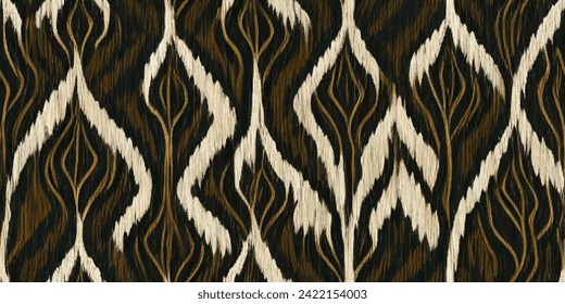 Motif ethnic handmade beautiful Ikat art. Ethnic Ikat abstract background art. Ikat ethnic tribal, boho colors seamless wallpaper. Illustration for greeting cards, printing and other design project.