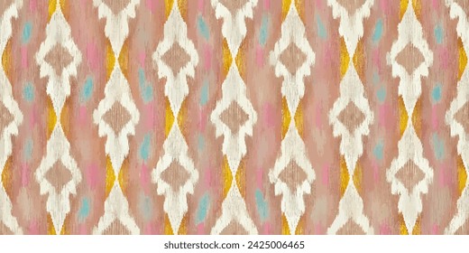 Motif ethnic handmade beautiful Ikat art. Ikat ethnic tribal, boho colors seamless wallpaper. Ethnic Ikat abstract background art. Illustration for greeting cards, printing and other design project.