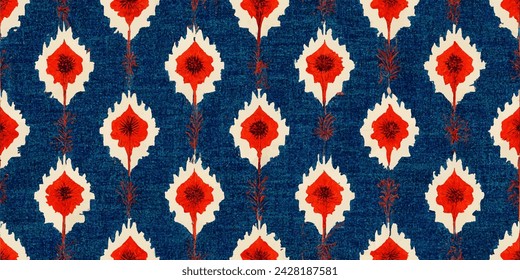 Motif ethnic handmade beautiful Ikat art. Ikat ethnic tribal, boho colors seamless wallpaper. Ethnic Ikat abstract background art. Illustration for greeting cards, printing and other design project.