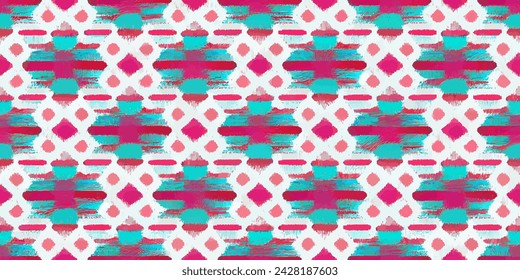 Motif ethnic handmade beautiful Ikat art. Ikat ethnic tribal, boho colors seamless wallpaper. Ethnic Ikat abstract background art. Illustration for greeting cards, printing and other design project.
