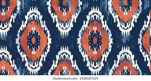 Motif ethnic handmade beautiful Ikat art. Ikat ethnic tribal, boho colors seamless wallpaper. Ethnic Ikat abstract background art. Illustration for greeting cards, printing and other design project.