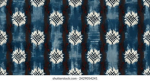 Motif ethnic handmade beautiful Ikat art. Ikat ethnic tribal, boho colors  seamless wallpaper. Ethnic Ikat abstract background art.Illustration for greeting cards, printing and other design project.